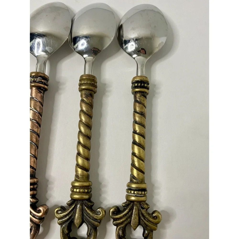 4 Gracious Goods Collection Acanthus Fleur de lis Stainless Soup Spoons 8